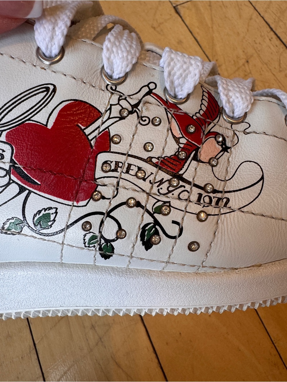 RED Heartbreakers by Marc Ecko White Sneakers with Red Heart and rhinestones